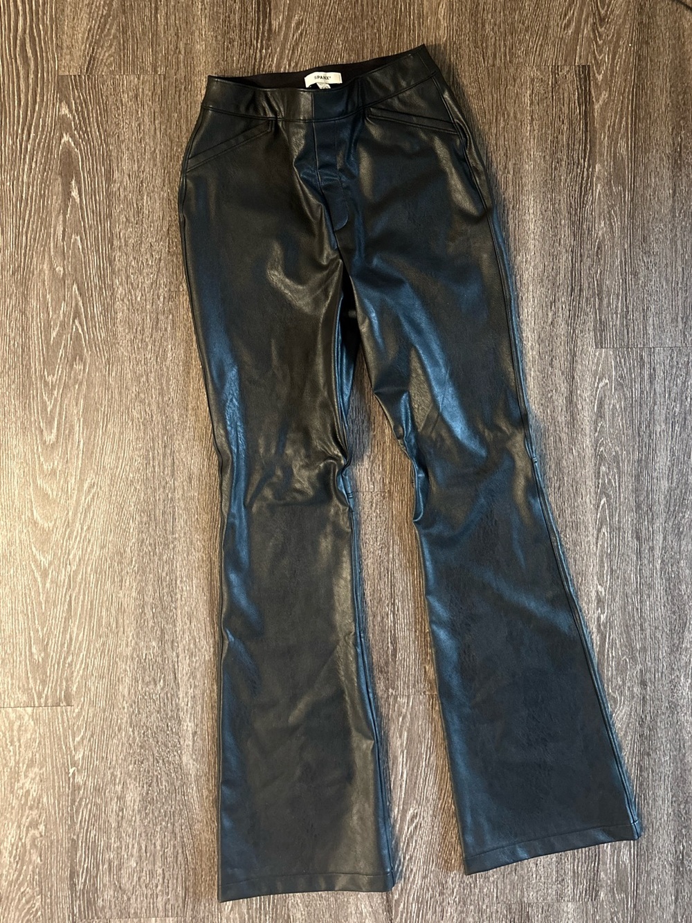 SPANX Black Faux Leather Flare Leg Pants